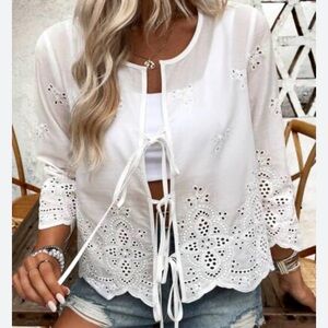 Anthropologie Lush White Eyelet Trim Top Size Medium